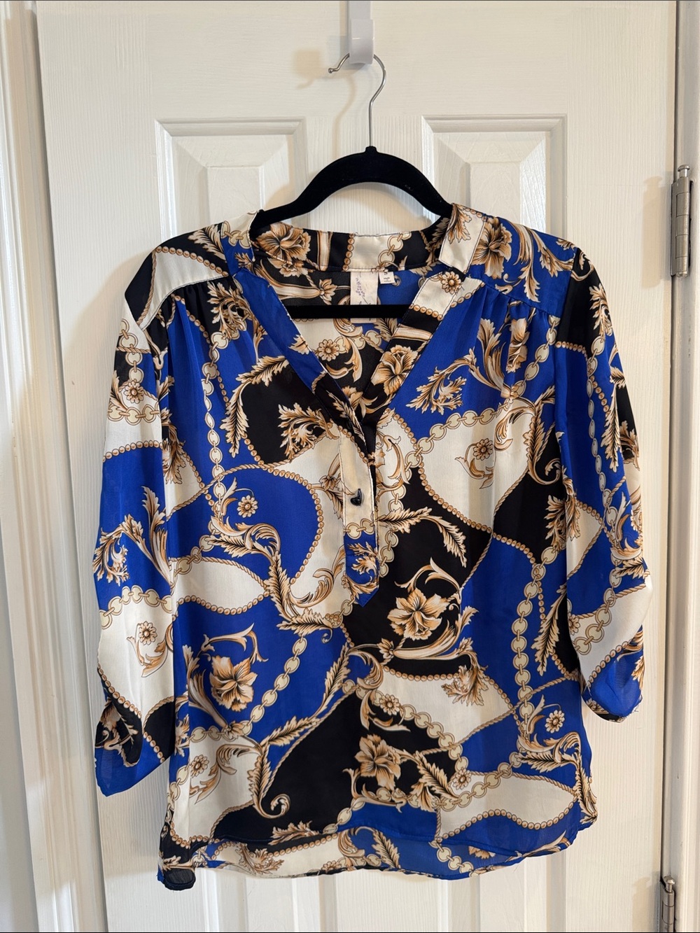 Lavender & Honey Cobalt Multicolor Equestrian Print Shirt